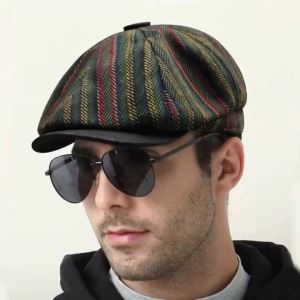 Autumn and Winter Men and Women Outdoor Warm Newsboy Hat Retro Painter Hat Octagonal Hat Short Brim Beret