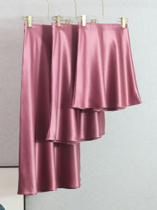 Rose Gold Three-acetate Half-length Skirt Womens Short Medium-length Satin Fish-tail High Waist A-line Elegant Mini Dress