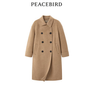 Peacebird Womens Double-Row Button Alpaca Wool Coat Quality Fashionable Korean Style Long Sleeve Mid-Length A1AAD4425
