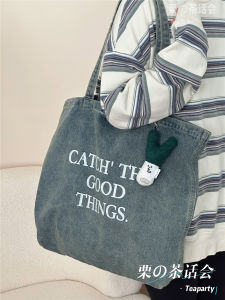 American Casual Denim Bag Female College Student Class Work Clothing Shopping All-Match Satchel Large Capacity Shoulder Bag