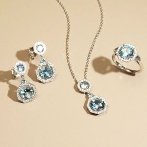Merii Elegant 925 Silver Necklace with Synthetic Aquamarine and CZ Accents 44cm