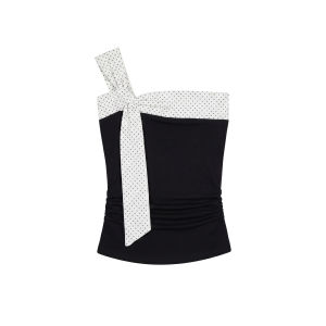 Color Contrast Dots Bow Strap Slim Fit T-Shirt
