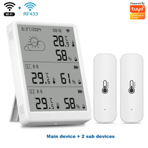 Tuya WIFI Climate Environment Detector Room Temp Humidity Detection Kit Wi-Fi Gateway and 433mhz Thermohygrometer with App Alert