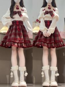 XUECAIQI | Christmas Fashionable Red Plaid A-line Short Dress