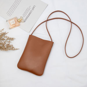 Delicate Soft Leather Drawstring Mini Crossbody Bag for Women Walking Mobile Phone Pouch Fashionable Compact Purse