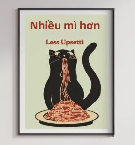"Thêm Spaghetti Ít Nên Lo Lắng Hơn" Mèo Đen In Nghệ Thuật Treo Tường Trang Trí Phong Cách Hiện Đại Poster Chủ Đề Mì Ý Hoạt Hình Vui Vẻ Tuyên Bố Hoạt Hình Vui Vẻ Không Đóng Khung