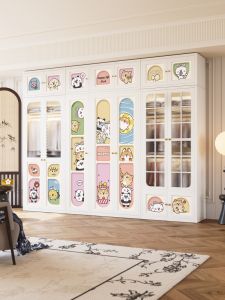MEISD | Dopamine Cartoon Glass-door Iron-look Combination Wardrobe