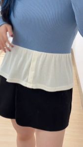 6118 Danielle Two Tones Shoulder Long Sleeves Top Blouse Atasan Wanita