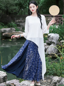 New Chinese Style Tea Clothes Suit Chinese Ancient Style Womens White Han Dynasty Fairy Zen Skirt Daily Improved Dress