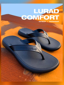 Luladi Mens Summer Anti-slip Wearable Sandals Rubber Thong Slippers Black Beach Shoes Trendy Flat Heel Solid Color EVA Foam Sole