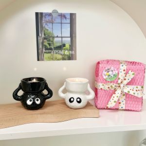 Cute Cartoon Ceramic Candle Holder Creative Ambiance Sensation Desktop Decoration Aromatherapy Candle Base Scandinavian Style Home Decor
