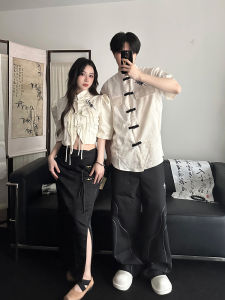 Summer New Chinese Style Embroidered Set Heavy Work Half Skirt Short Sleeve One Skirt One Shirt Couple Clothes
