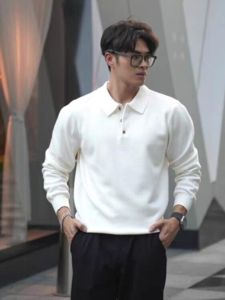 เสื้อโปโลถักสไตล์อเมริกัน แขนยาว ผ้าขนสัตว์ ทรงเข้ารูป เสื้อเชิ้ต ทรงหลวม ฤดูใบไม้ร่วง 2024 เสื้อเชิ้ตคอปกตั้ง