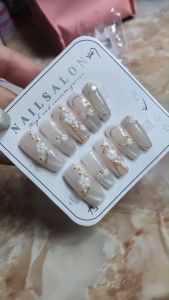 【HANDMADE】Artificial Nail Phototpy Nails French Cherry Blossom Cat Eye Nail Art Patches