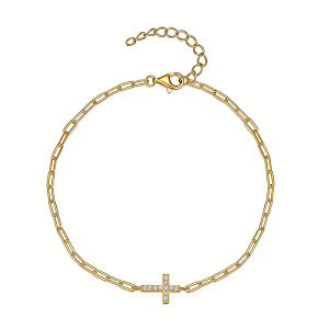 Dainty Crystal Rhinestone Cross Charm Bracelet Gold Plated Stainless Steel Chain Bracelets For Women Jewelry