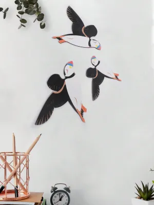 3pcs Wooden Black Bird Wall Decor Art Vintage Gothic Home Decor for Living Room Bathroom Kitchen Decorations Indoor Outdoor Gift