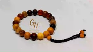 Gelang tali serut kayu kombinasi 20 jenis kayu bertuah dan Langka model Bulat Kelereng 10 mm