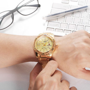 NAVIFORCE Fashion Gold Luxury Watches for Men Military Sport Waterproof Stainless Steel Strap Man Watch Date Male Clock Wristwatch NF9117S