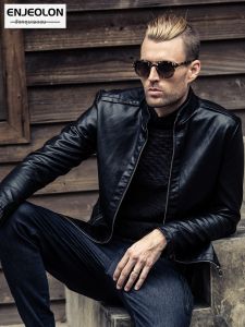Enjeolon | Mens Windproof Slim Fit PU Leather Jacket