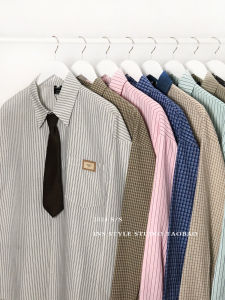 Trendy Preppy Style Vintage Stripe Tie Long Sleeves Shirt Japanese Minority Lazy Feeling Neutral Bottoming Shirt Men and Women