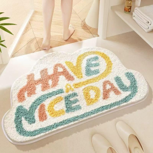 VIKAMA Cloud Shaped Have A Nice Day Bath Mat Soft Absorbent Non Slip Floor Mat Bathroom Bedroom Home Decor