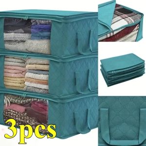 3pcs Large Capacity Clothes Storage Bag Foldable Blanket Storage Bags Storage Containers for Organizing Bedroom Closet Clothing