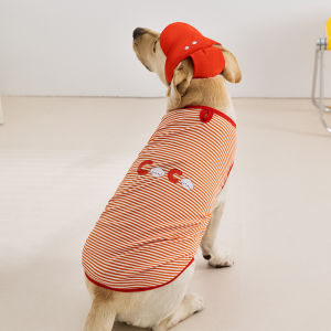 hipidog | Striped Thin Vest For Large Dogs With Hat Golden Retriever Pet Clothes Summer Season Polyester Fiber Trendy Style Dog Sweater