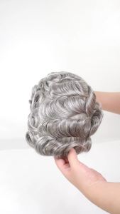 0.04mm Grey Ultra Thin Skin Toupee For Men Human Hair Mens Capillary Prothesis V Loop Full PU Hair Wig Male Hair Piece System