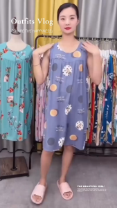 Plus Size Sleeveless Loose and Comfy Homewear Dress For Women Casual Floral Pajamas Dress L6054