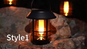 1 Chiếc Đèn Lồng Năng Lượng Mặt Trời Treo Ngoài Trời Chống Nước Với Ngọn Lửa Nhấp Nháy Kính Nặng Đèn LED Cho Tường Hàng Rào Sân Phong Cách Hiện Đại