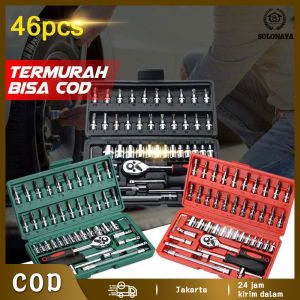 (COD) Socket Wrench Pas Socket Set 1/4 Car Repair Tool 46 pcs Lengkap Socket Tool Kit Pas Ring L Motor Mobil