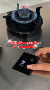 NIKITA Kompor Gas 2 Tungku Flip | Timer Otomatis | Stainless | Mudah Dibersihkan