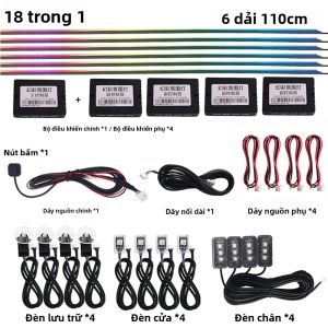 6 Chiếc 110cm Symphony Streamer Dải Đèn LED Nội Thất Ô Tô Ánh Sáng Xung Quanh Đủ Màu RGB Ẩn Acrylic Khí Quyển Đèn 18In1 Kit