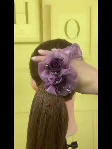 Rubber Band Headdress Flower Hair Rope Elegant Woman Updo Horse Tail Elastic Large Scrunchie  Hair Accessories for Women