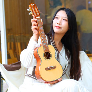 Advanced 23 Inch Single-Board Ukelele Glossy Sunburst Adult Yew Guitar Full Cherry Wood Professional Performance Instrument