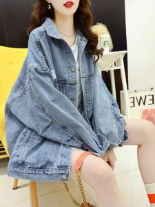 Loose Womens Denim Jacket Casual Retro Streetwear Spring Autumn Large Size Cotton Polyester Blend Short Outerwear