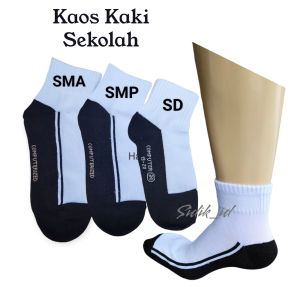6 Pasang Kaks Kaki Sekolah Putih Telapak Hitam SD SMP SMA Pendek 3/4