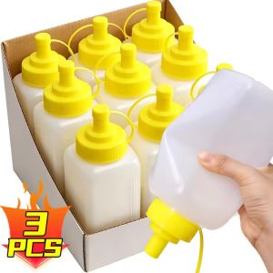 3Pcs Square Graduated Sauce Dispenser With Lid Squeeze Sauce Bottle Condiment Dispenser Dustproof Kitchen Seasoning Salad Sauce Olive Oil Bottle