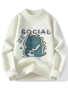 Cartoon Thickened Knitted Sweater Mens Autumn Winter Youth Base Shirt Mink Velvet Hoodie Middle School Students Spring Summer