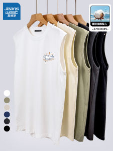 Zhenvis Pure Cotton Vest Mens Loose Summer Thin Sports Workout Clothes Basketball Waistcoat Sleeveless T-Shirt Men