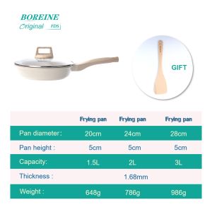 [BOREINE] หม้อเคลือบลายหินอ่อน กระทะตื้น (20ซม./24ซม./28ซม.) (สูง-5ซม.) พร้อมฝาปิด กระทะไข่เจียว กระทะสเต็ก ใช้ได้กับเตาต่างๆ (เตาแม่เหล็กไฟฟ้า/เตาแก๊ส ฯลฯ)