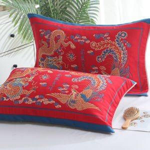 Soft Absorbent Red Pillowcases Anti-Slip Non-Detachable Couples Single Person Home Use High End Cotton Bedding Accessories