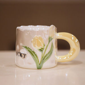Tulip Ceramic Mugs Creative Home Breakfast Coffee Water Cups Womens New Style 2023 High Aesthetic Value Couple Mugs