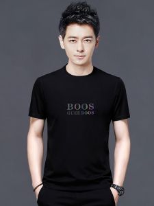 ROMON | Lormen Mens Short Sleeve T-Shirt Summer Thin Casual Round Neck Print Ice Silk Half Sleeve Fashionable Loose Fit Urban Style