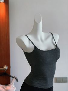 Lacele Silk Smooth Skin-Friendly Womens Tank Top Exquisite Waist Shaping Built-In Chest Pad Vest Inner Wear Exposed Back