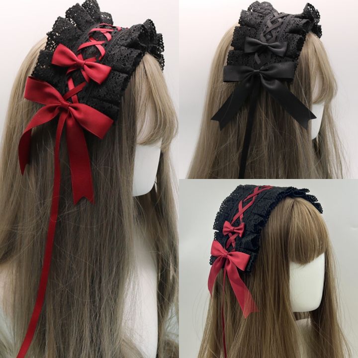 1 ชิ้นผู้หญิงน่ารักลูกไม้ Gothic Lolita Headband Headdress อะนิเมะแม่บ้านคอสเพลย์ KC อุปกรณ์เสริมผม Headwear Headpiece คลิปผม
