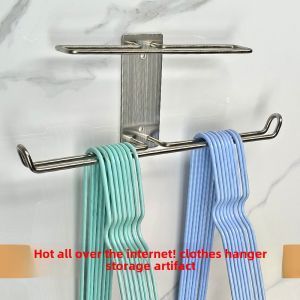 304 Stainless Steel Clothes Hanger Storage Rack Balcony Hanging Clothes Organizer Wall Mounted No Drilling Required