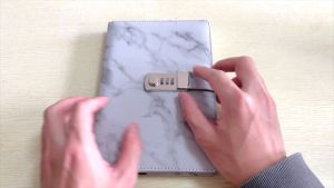 Thunlit Personal Diary with Lock Creative A5 200 Pages Student Password Notebook Marbled PU Leather Knitted Bookmark Tape