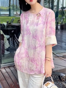 QINGNAER | Elegant Traditional Style Plus Size Summer T-Shirt