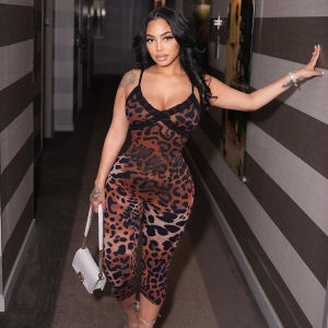 Leopard Print Lace Bodysuit Pants Womens Midweight Sleeveless Dress European Style Other Material100% Other Applicable Scenes